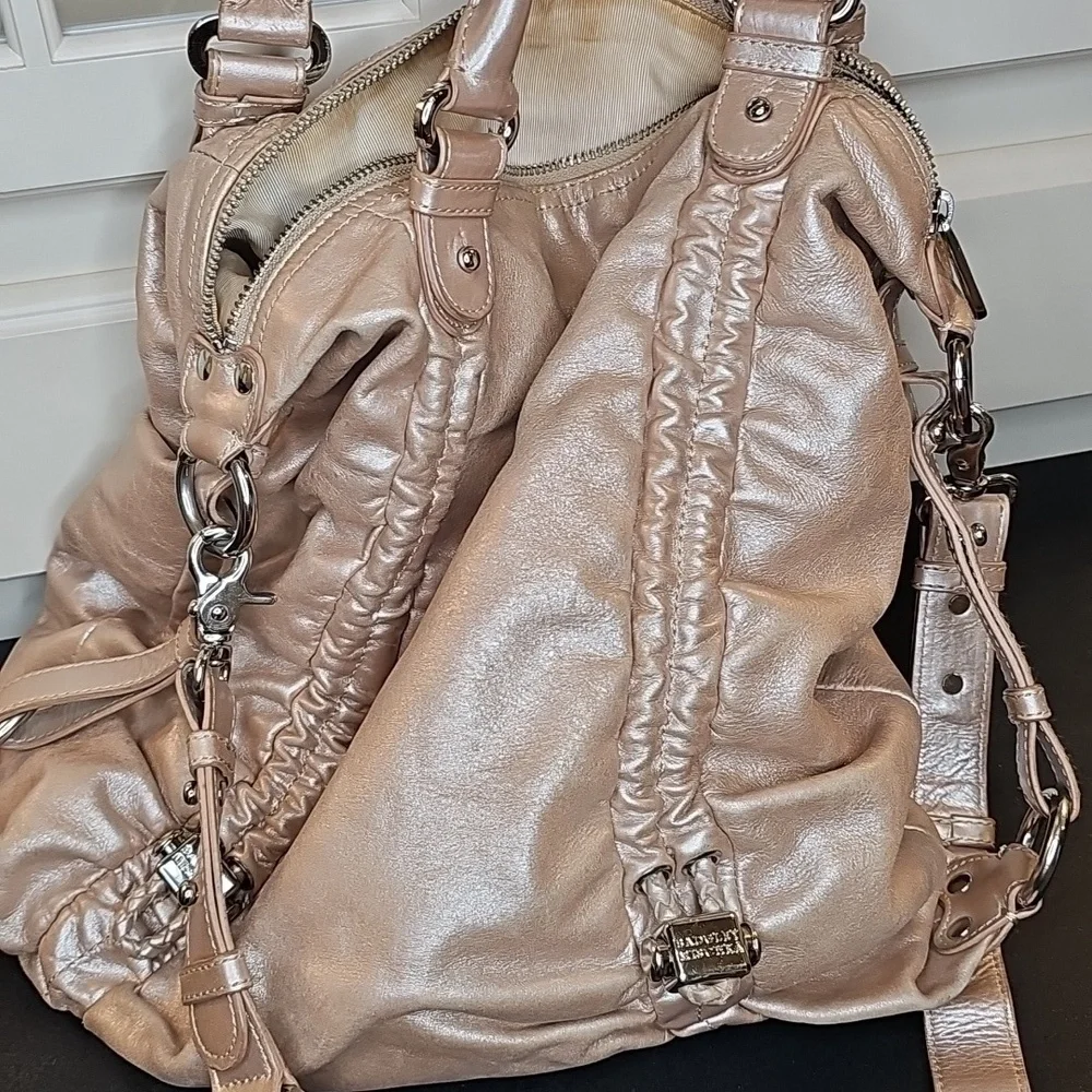 Badgley Mischka Champagne Leather Crossbody Bag - OS